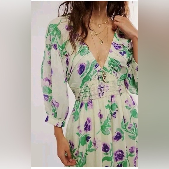 Free People Dresses & Skirts - Free people golden hour maxi Floral Green and Purple Women's Dress. NWOT